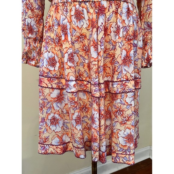 Poupette St Barth Anais Off The Shoulder Orange Floral Mini Dress Smocked Size M - Picture 6 of 8
